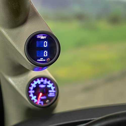 GLOWSHIFT مجموعة مقياس ضغط الهواء الرقمي المزدوج 220 PSI من GlowShift مع عدسة ملونة 7 ألوان - لأنظمة تعليق الهواء - تشمل 2 مستشعرات إلكترونية - شاشة LED متعددة الألوان - عدسة مدخنة - 2-1/16" 52mm - Image 3