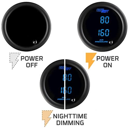 GLOWSHIFT مجموعة مقياس ضغط الهواء الرقمي المزدوج 220 PSI من GlowShift مع عدسة ملونة 7 ألوان - لأنظمة تعليق الهواء - تشمل 2 مستشعرات إلكترونية - شاشة LED متعددة الألوان - عدسة مدخنة - 2-1/16" 52mm - Image 5