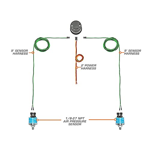 GLOWSHIFT مجموعة مقياس ضغط الهواء الرقمي المزدوج 220 PSI من GlowShift مع عدسة ملونة 7 ألوان - لأنظمة تعليق الهواء - تشمل 2 مستشعرات إلكترونية - شاشة LED متعددة الألوان - عدسة مدخنة - 2-1/16" 52mm - Image 2