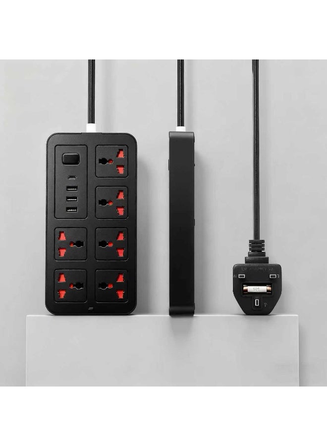 NEOLINK 2 meters Universal Extension Lead with Multiple Function UK Plug 3 Pin Socket Outlet with 6 Gang 3 USB Port 1 Type-C Port 2M Electric Socket Mains Strip for Home Kitchen and Office 2 meters - Image 5