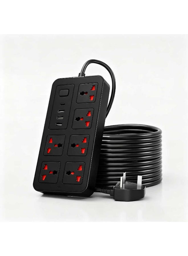NEOLINK 2 meters Universal Extension Lead with Multiple Function UK Plug 3 Pin Socket Outlet with 6 Gang 3 USB Port 1 Type-C Port 2M Electric Socket Mains Strip for Home Kitchen and Office 2 meters - Image 4