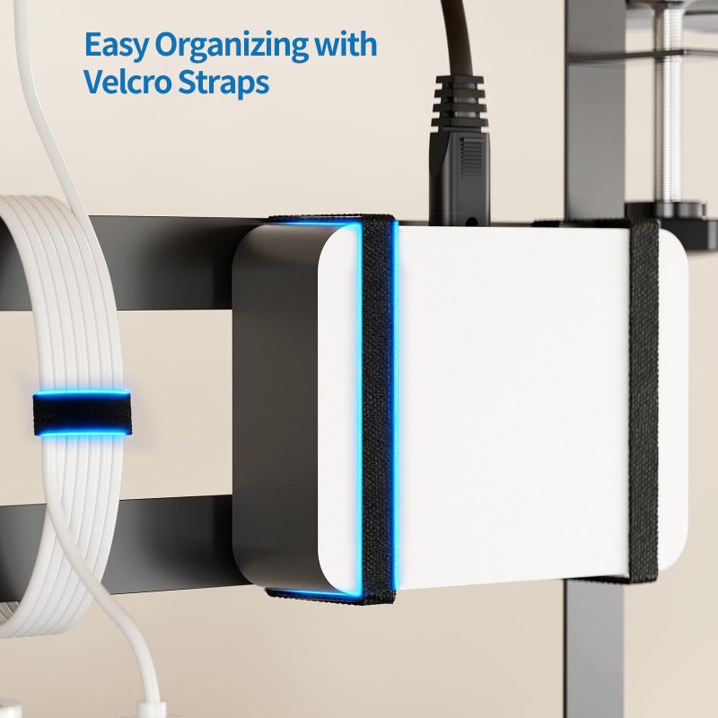 YECAYE Under Desk Cable Management Tray, No Drill Clamp Mount Metal Cable Management Tray with Desk Protection Pads, Under Desk Organizer Easy Installation with Hook & Loop Straps for Home Office - Image 5