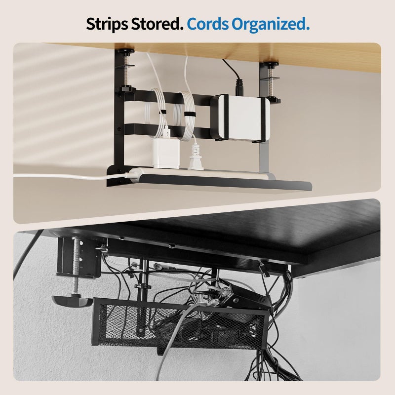 YECAYE Under Desk Cable Management Tray, No Drill Clamp Mount Metal Cable Management Tray with Desk Protection Pads, Under Desk Organizer Easy Installation with Hook & Loop Straps for Home Office - Image 2