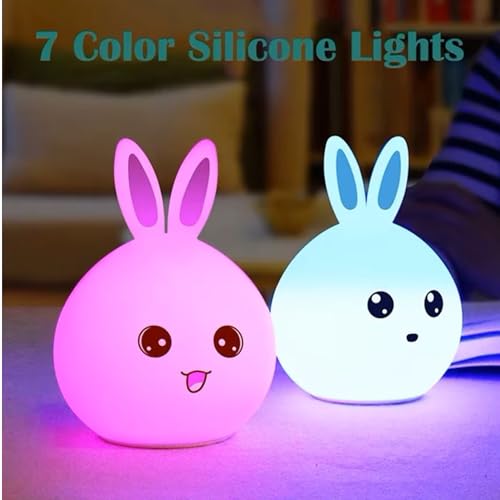 HUMAIZAR LED Night Light Toy Bunny Silicone Rabbit Lamp Warm White Bedroom Bedside Light Gift for Children Kids for Hotels (Rabbit 1) - Image 2