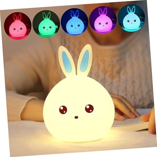 HUMAIZAR LED Night Light Toy Bunny Silicone Rabbit Lamp Warm White Bedroom Bedside Light Gift for Children Kids for Hotels (Rabbit 1) - Image 1