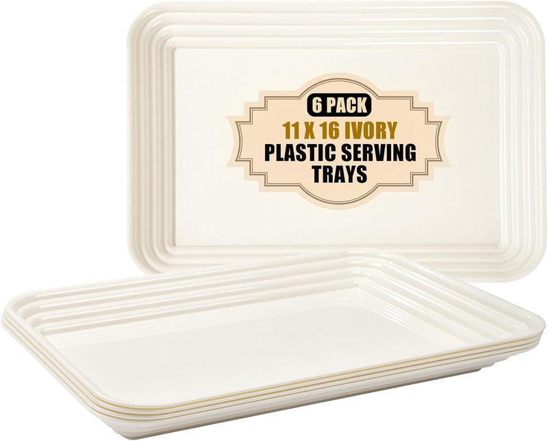SUT 6Pack Ivory Serving Trays for Entertaining16 x 11 Serving Platters for Snacks Fruit Cookies Dessert Reusable Plastic Trays for Serving Food and Party Organization in Kitchen  for Parties - Image 1