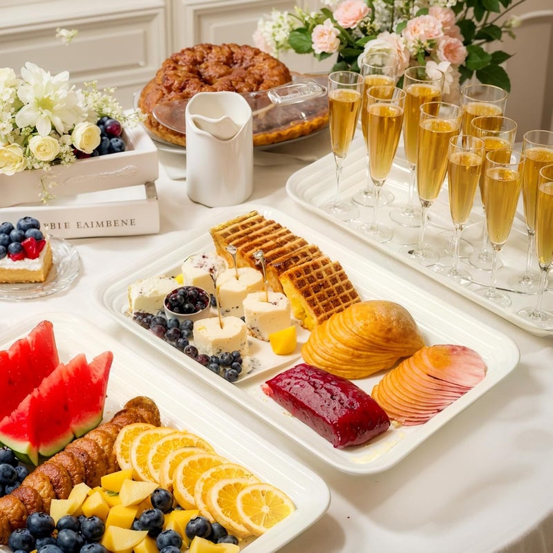 SUT 6Pack Ivory Serving Trays for Entertaining16 x 11 Serving Platters for Snacks Fruit Cookies Dessert Reusable Plastic Trays for Serving Food and Party Organization in Kitchen  for Parties - Image 2