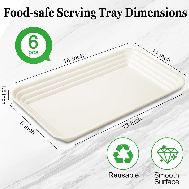SUT 6Pack Ivory Serving Trays for Entertaining16 x 11 Serving Platters for Snacks Fruit Cookies Dessert Reusable Plastic Trays for Serving Food and Party Organization in Kitchen  for Parties - Image 3