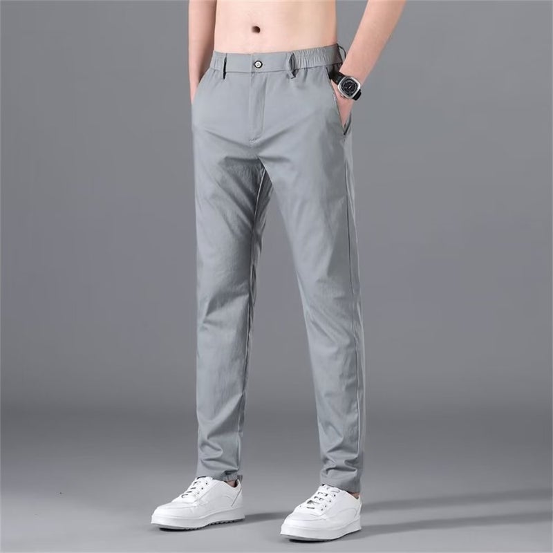 Mens Casual Pants Summer Thin Straight Loose Quick-drying Mens Pants All-match Trendy Western Pants Breathable Stretch Pants Mens Light gray - Image 1