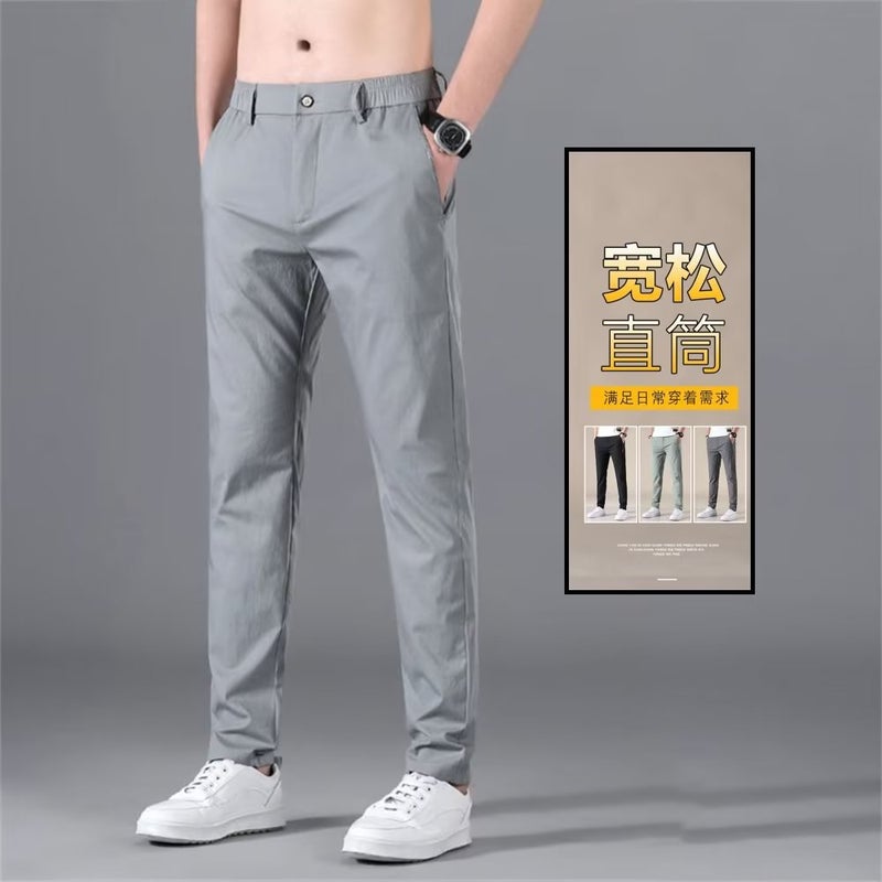 Mens Casual Pants Summer Thin Straight Loose Quick-drying Mens Pants All-match Trendy Western Pants Breathable Stretch Pants Mens Light gray - Image 5