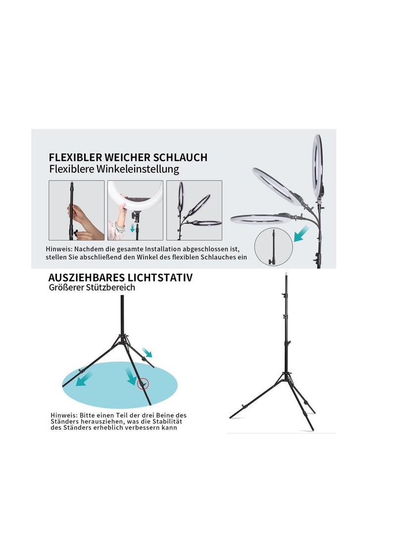 Inch LED Ring Light Set for Studio Portrait Photography, Selfies, YouTube Videos, Live Broadcasts, Eyebrow Tattoos, Eyelash Transplant, Tattoos, Beauty, and Makeup - Image 1