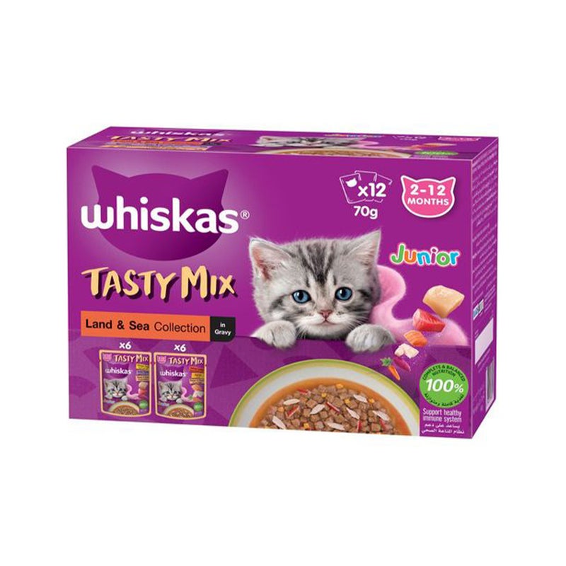 ويسكاس Whiskas Tasty Mix Land and Sea Collection Jelly Multipack Wet Kitten Food - 12 x 70 g