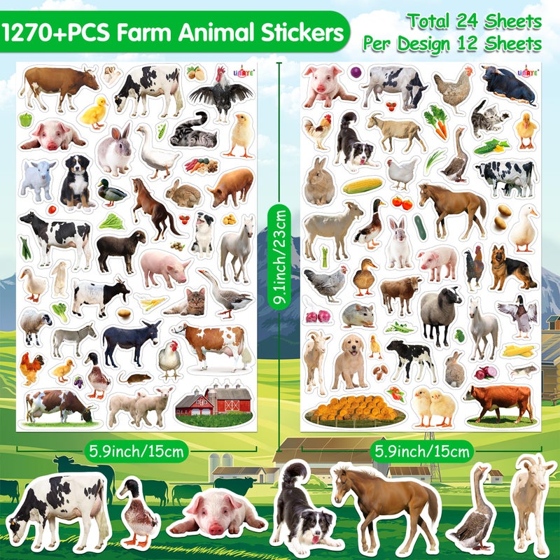 LINAYE 24 Sheets Farm Stickers for Kids, 1270 PCS Farm Animal Cow Horse Stickers for Scrapbooking,Water Bottles,Envelopes,Laptop for Kids Boys Girls - Image 2