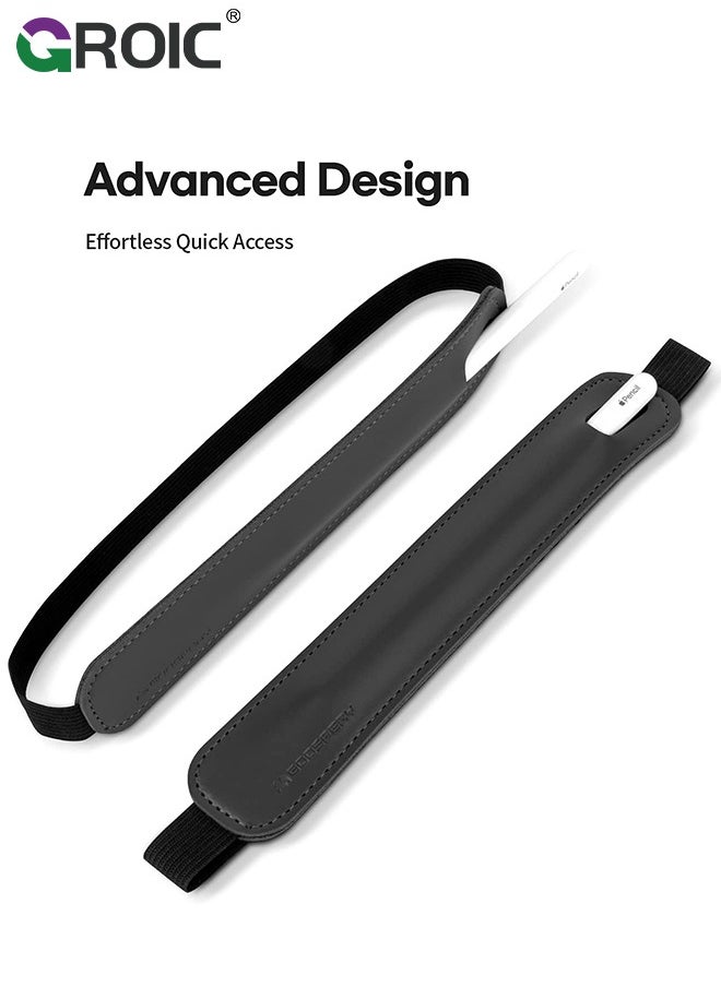 GROIC Removable iPencil Holder Black Leather Pocket Sleeve, Magnetic Attach Strong Adhesive Holder Sticker Silicone for Apple Pencil 1st & 2nd Generation  - Image 2