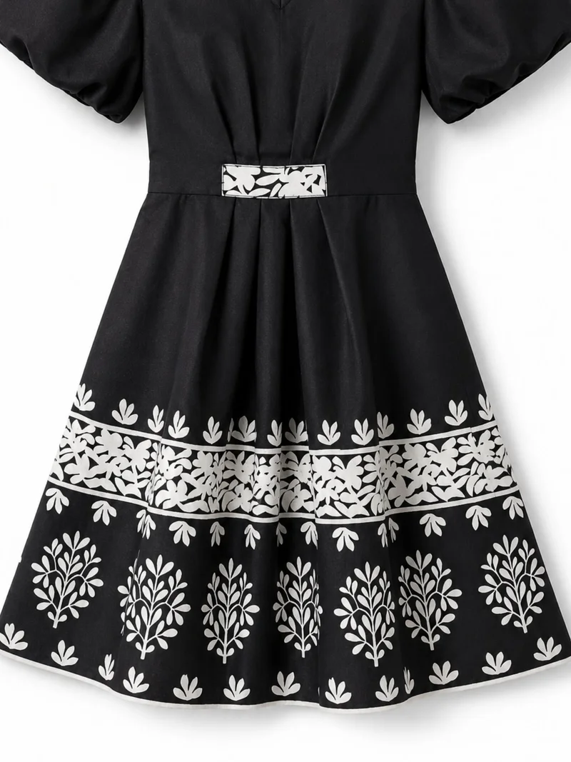Outzidr black Black Short-Sleeve Floral Dress for Women | Best Price UAE