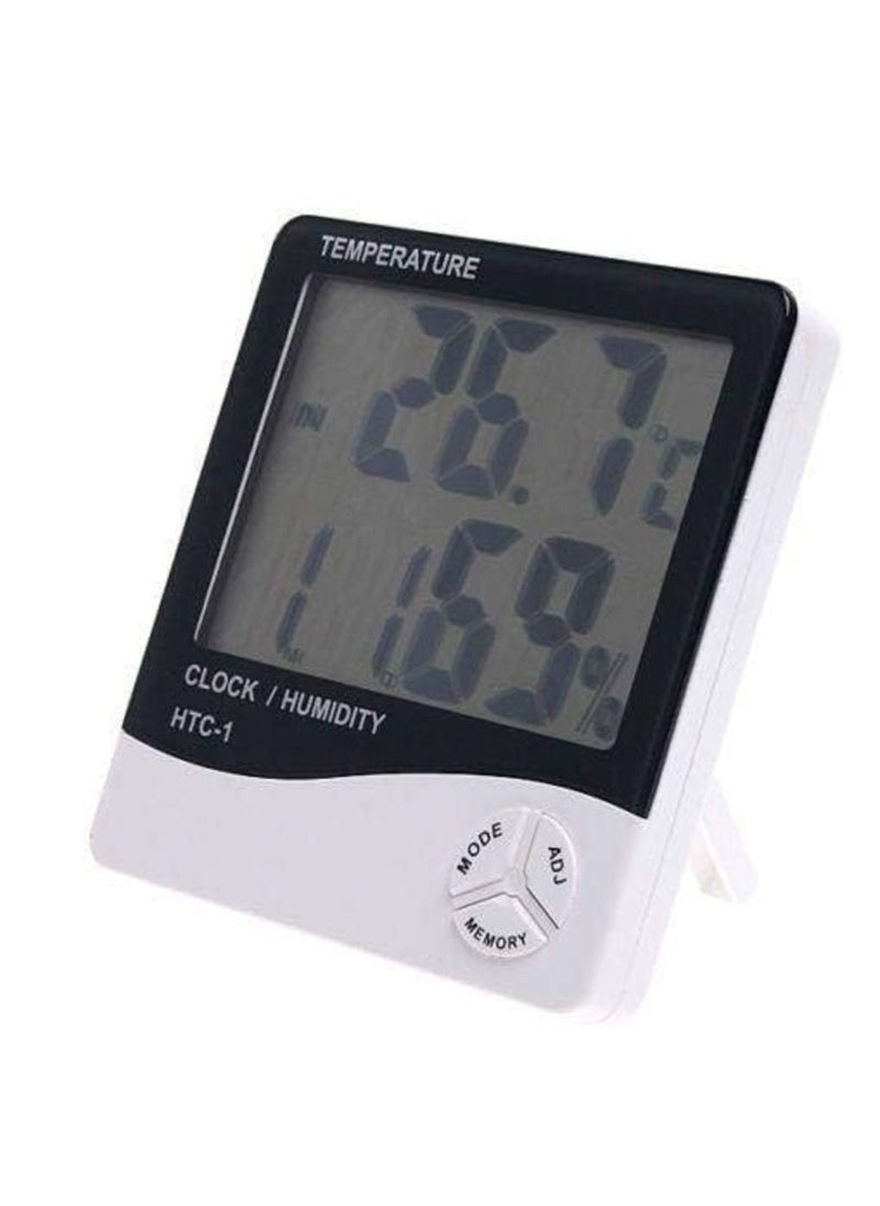 Generic Digital White LCD Display Temperature Humidity Meter Hygrometer Clock Calendar HTC-1  - Image 2
