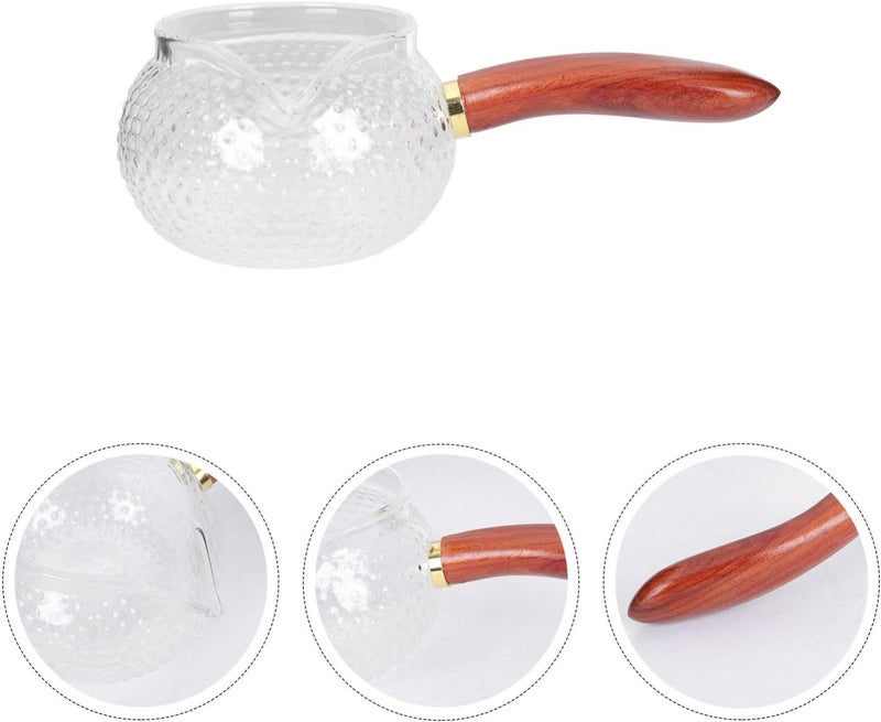 cheekyglo Clear Glass Tea Serving Pitcher Cream Pitcher 300ml Creamer Mug Fair Cups with Wooden Handle Gong Dao Bei Gongfu Teaware Drinkware - Image 3