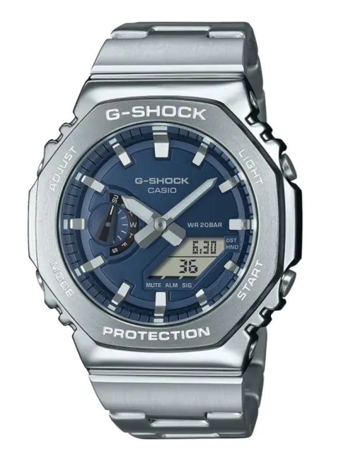 G-SHOCK Full Metal Men Watch GM-2110D-2BDR Silver Steel Strap with Navy Blue Dial Watch - Image 1