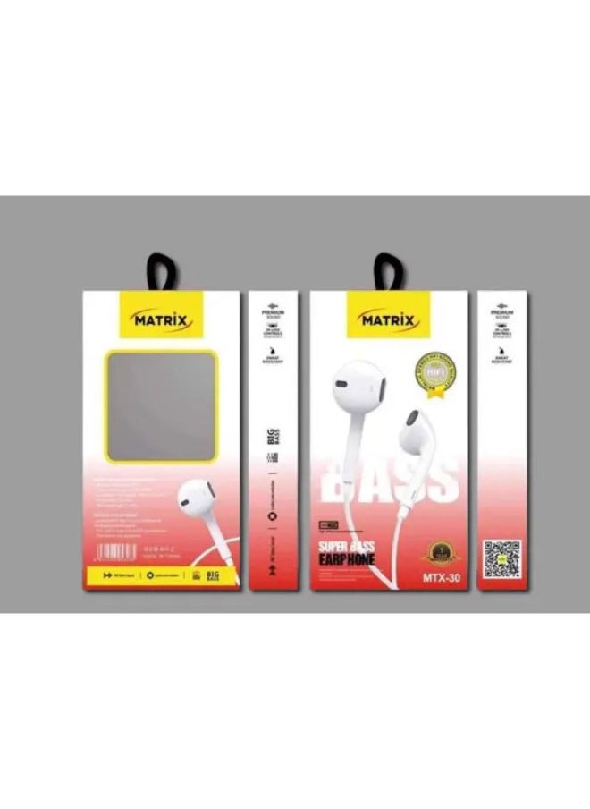 Matrix Wired Earphone with Type-C Port - 1.2 Meter - White - MX-30