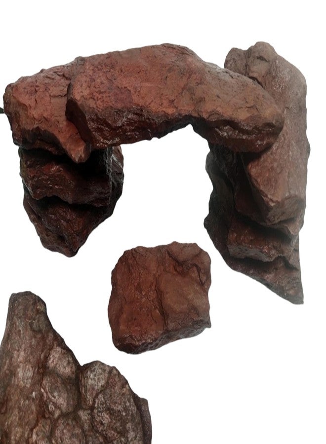RUKDA Natural Rust Slate Stone - Hand‑Picked Slate Rocks for Aquarium Bridge, Aquascaping, Reptile Basking, Terrariums, Buildable Caves & Garden Decor - 10 Small (3"-6") + 1 Large (8"-10") Stone - Image 1