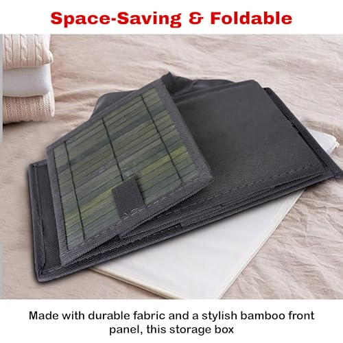 Prime Pick Smart Fold Storage Box Foldable Clothes Organizer Bamboo Front Metal Frame Lid Covered Washable Fabric Wardrobe Drawer Closet Storage Bin Easy Carry Handles Grey Pack of 2 - Image 5
