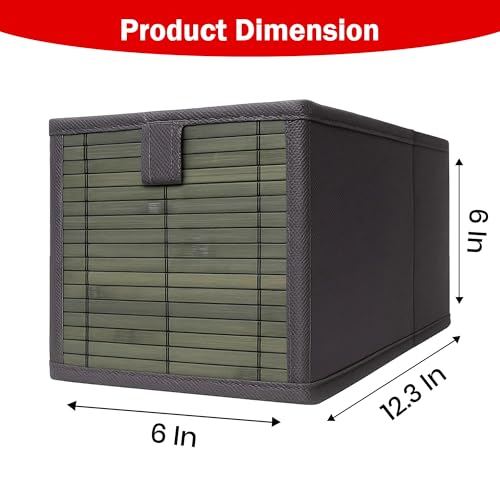 Prime Pick Smart Fold Storage Box Foldable Clothes Organizer Bamboo Front Metal Frame Lid Covered Washable Fabric Wardrobe Drawer Closet Storage Bin Easy Carry Handles Grey Pack of 2 - Image 2