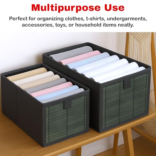 Prime Pick Smart Fold Storage Box Foldable Clothes Organizer Bamboo Front Metal Frame Lid Covered Washable Fabric Wardrobe Drawer Closet Storage Bin Easy Carry Handles Grey Pack of 2 - Image 4