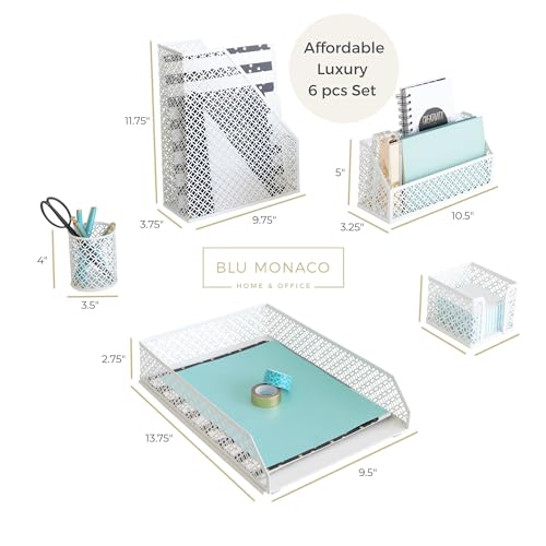 BLU MONACO White Desk Organizer Set – 6-Piece Desk Accessories for Mail, Sticky Notes, Pens, Magazines & Documents - Image 5