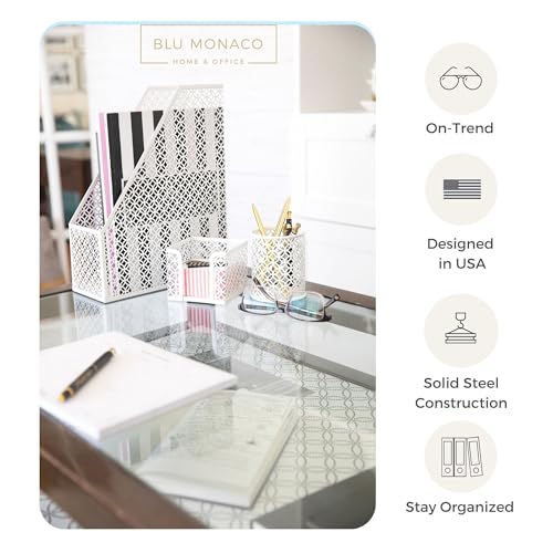 BLU MONACO White Desk Organizer Set – 6-Piece Desk Accessories for Mail, Sticky Notes, Pens, Magazines & Documents - Image 4