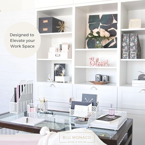 BLU MONACO White Desk Organizer Set – 6-Piece Desk Accessories for Mail, Sticky Notes, Pens, Magazines & Documents - Image 2