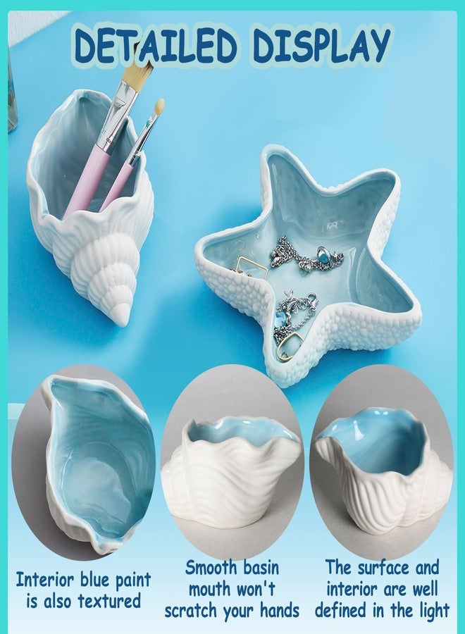 Yitexin Conch Shape Ceramic Jewelry Dish, Blue Sea Shell Trinket Tray, Ocean-Themed Decorative Ring Holder Dish, Women Jewelry Plate Tray for Earrings Necklaces Bracelet (1, Conch) - Image 4