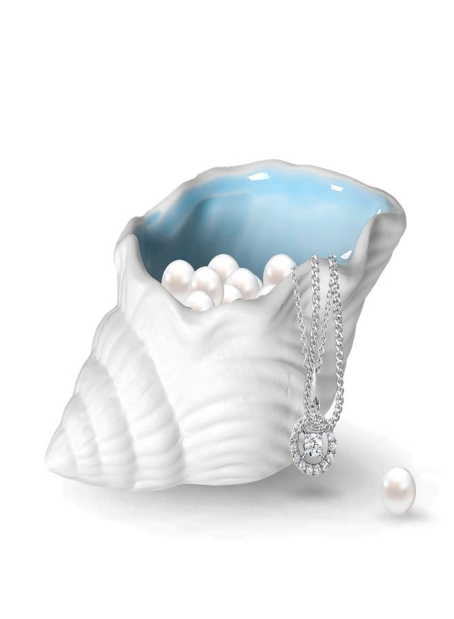 Yitexin Conch Shape Ceramic Jewelry Dish, Blue Sea Shell Trinket Tray, Ocean-Themed Decorative Ring Holder Dish, Women Jewelry Plate Tray for Earrings Necklaces Bracelet (1, Conch) - Image 1