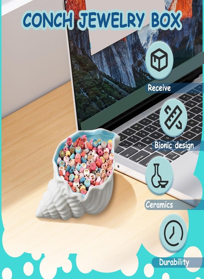 Yitexin Conch Shape Ceramic Jewelry Dish, Blue Sea Shell Trinket Tray, Ocean-Themed Decorative Ring Holder Dish, Women Jewelry Plate Tray for Earrings Necklaces Bracelet (1, Conch) - Image 3
