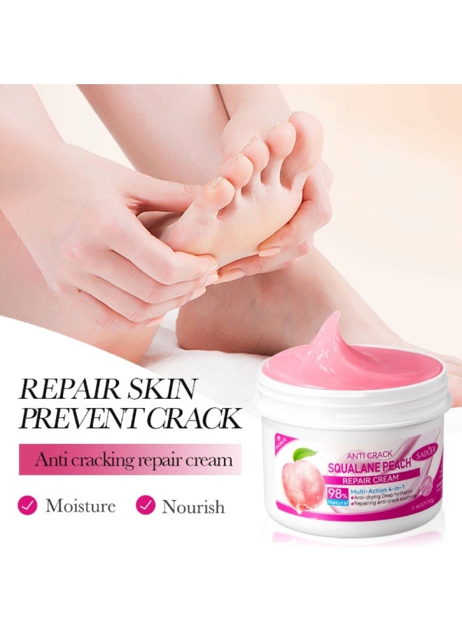 SADOER Anti Crack Squalane Peach Foot Repair Cream 70G Multi Action 4 in 1 Anti Drying Deep Hydration Repairing And Anti-Crack Soothing Foot Cream 98% Natural Ingredients Foot Repair Cream - Image 3