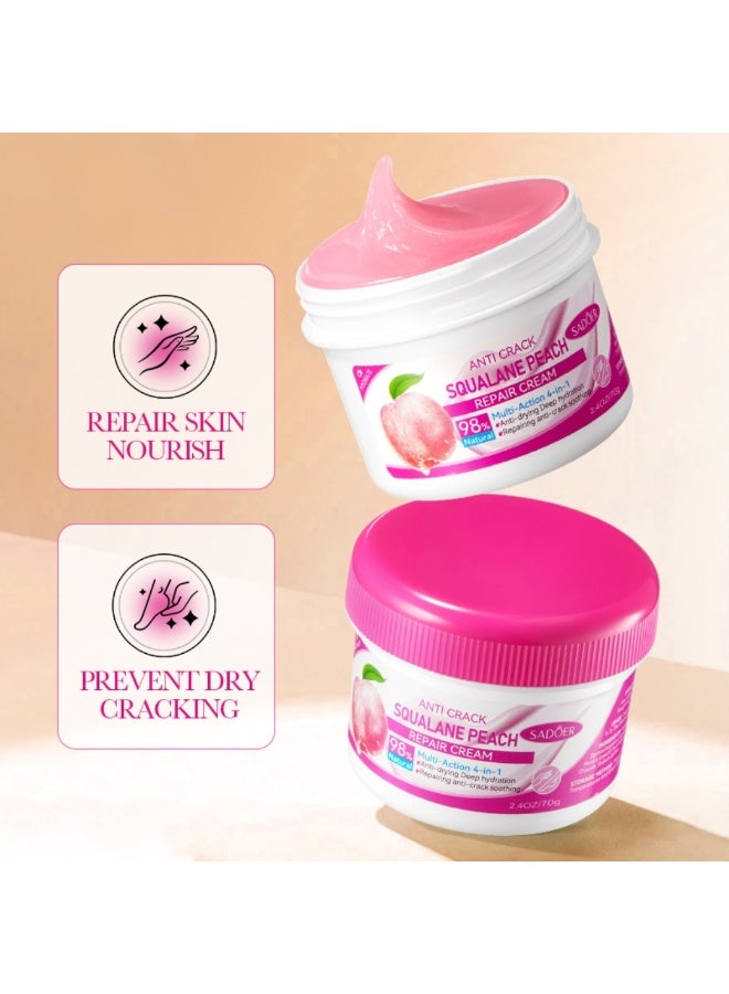 SADOER Anti Crack Squalane Peach Foot Repair Cream 70G Multi Action 4 in 1 Anti Drying Deep Hydration Repairing And Anti-Crack Soothing Foot Cream 98% Natural Ingredients Foot Repair Cream - Image 4