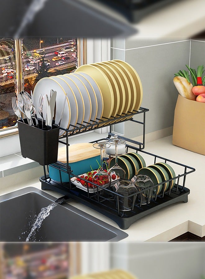 هايدو رف تجفيف الأطباق بطبقتينمادة معدنية عالية التحمل مكونة من طبقتين، مضادة للصدأ ومتينة لتجفيف الأطباق - Image 1