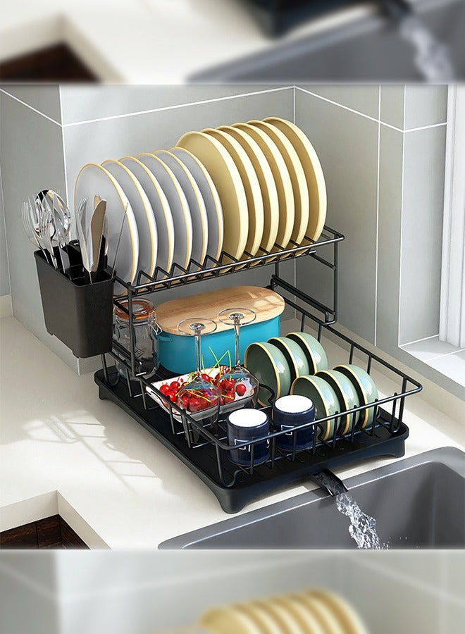 هايدو رف تجفيف الأطباق بطبقتينمادة معدنية عالية التحمل مكونة من طبقتين، مضادة للصدأ ومتينة لتجفيف الأطباق - Image 2