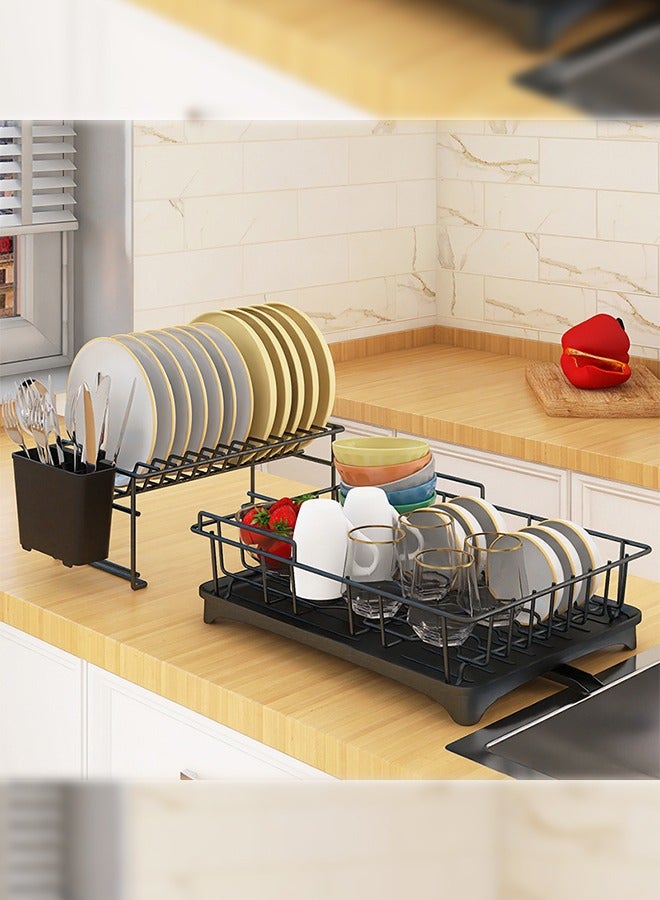 هايدو رف تجفيف الأطباق بطبقتينمادة معدنية عالية التحمل مكونة من طبقتين، مضادة للصدأ ومتينة لتجفيف الأطباق - Image 3