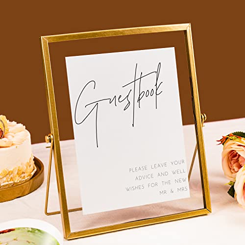 Calculs Gold Floating Picture Frames Sign Holder Guestbook Alternative, Metal Glass Photo Display Stand Menu Holder 8x10inches for Wedding Party Table Sign - Image 4