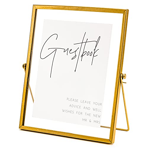 Calculs Gold Floating Picture Frames Sign Holder Guestbook Alternative, Metal Glass Photo Display Stand Menu Holder 8x10inches for Wedding Party Table Sign - Image 1