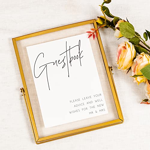 Calculs Gold Floating Picture Frames Sign Holder Guestbook Alternative, Metal Glass Photo Display Stand Menu Holder 8x10inches for Wedding Party Table Sign - Image 2