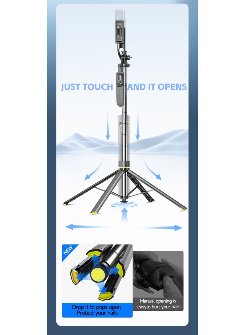 CiYatt 68.9 Inches Extra Long Selfie Stick Tripod Anti-shake Selfie Stick with auto open,Quadripod Stand with Rechargeable Bluetooth Remote for Mobile Phone, Suitable for both smartphone and camera - Image 3