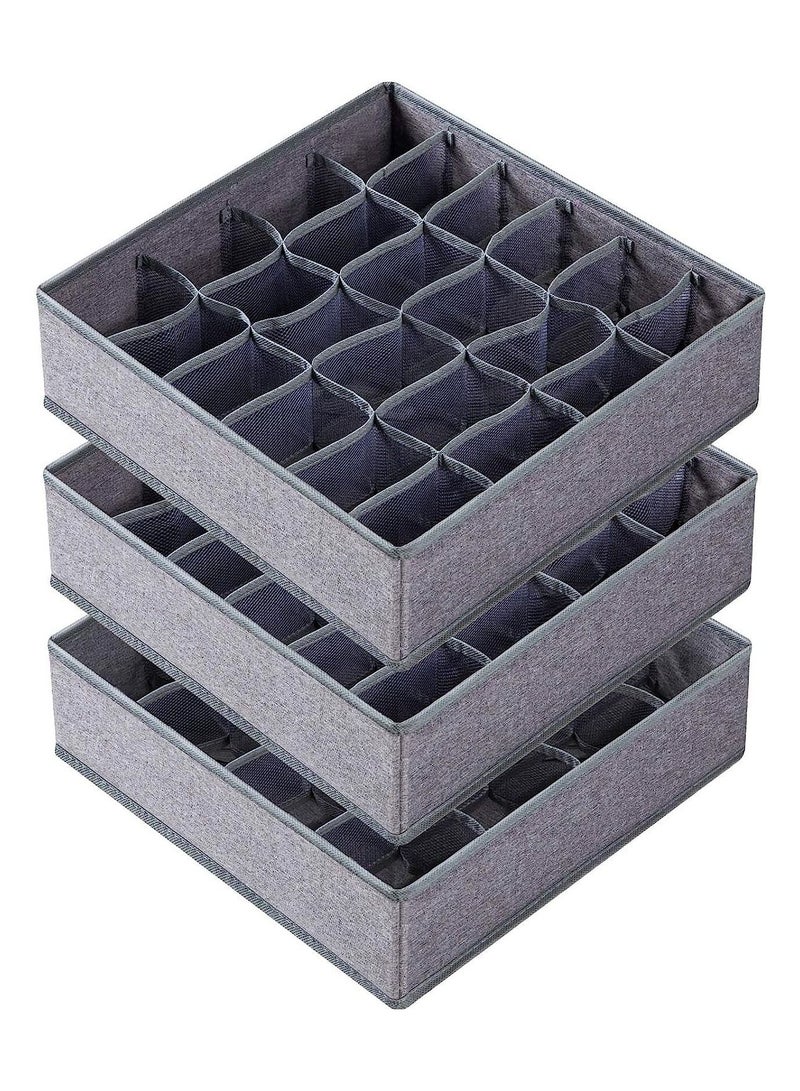 Arabest 3 Pack Sock Underwear Organizer Dividers, 64 Cell Drawer Organizers Fabric Foldable Cabinet Closet Organizers and Storage Boxes for Storing Socks, Underwear, Ties (16+24+24 Cell, Gray)  - Image 1