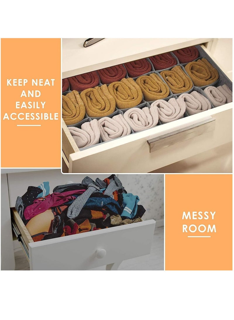 Arabest 3 Pack Sock Underwear Organizer Dividers, 64 Cell Drawer Organizers Fabric Foldable Cabinet Closet Organizers and Storage Boxes for Storing Socks, Underwear, Ties (16+24+24 Cell, Gray)  - Image 4