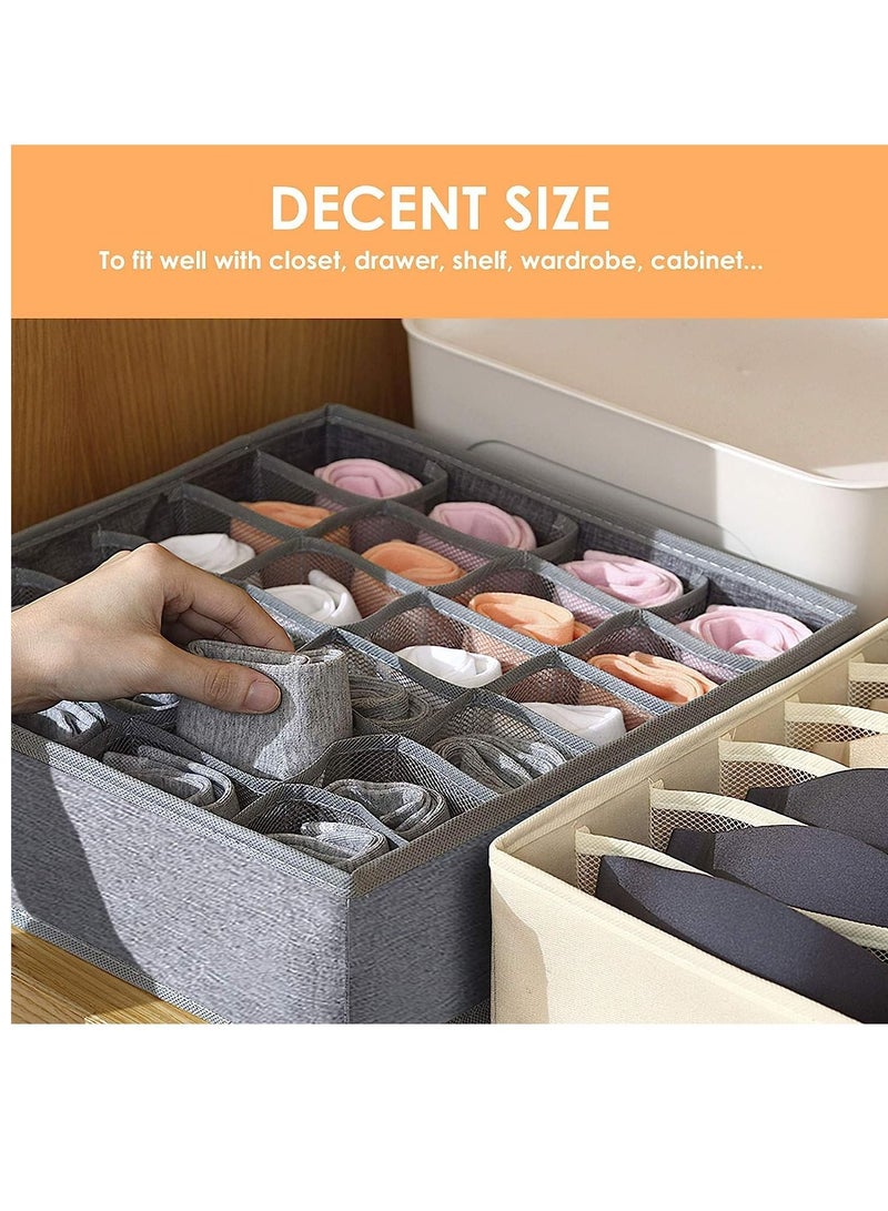 Arabest 3 Pack Sock Underwear Organizer Dividers, 64 Cell Drawer Organizers Fabric Foldable Cabinet Closet Organizers and Storage Boxes for Storing Socks, Underwear, Ties (16+24+24 Cell, Gray)  - Image 3