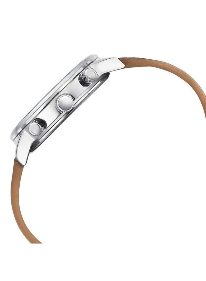 Sonata ساعة يد أنالوج للرجال 77139SL01 – قرص فضي، حزام جلد بني، متعددة الوظائف، علبة 46 مم، مقاومة للماء حتى 30 م - Image 4