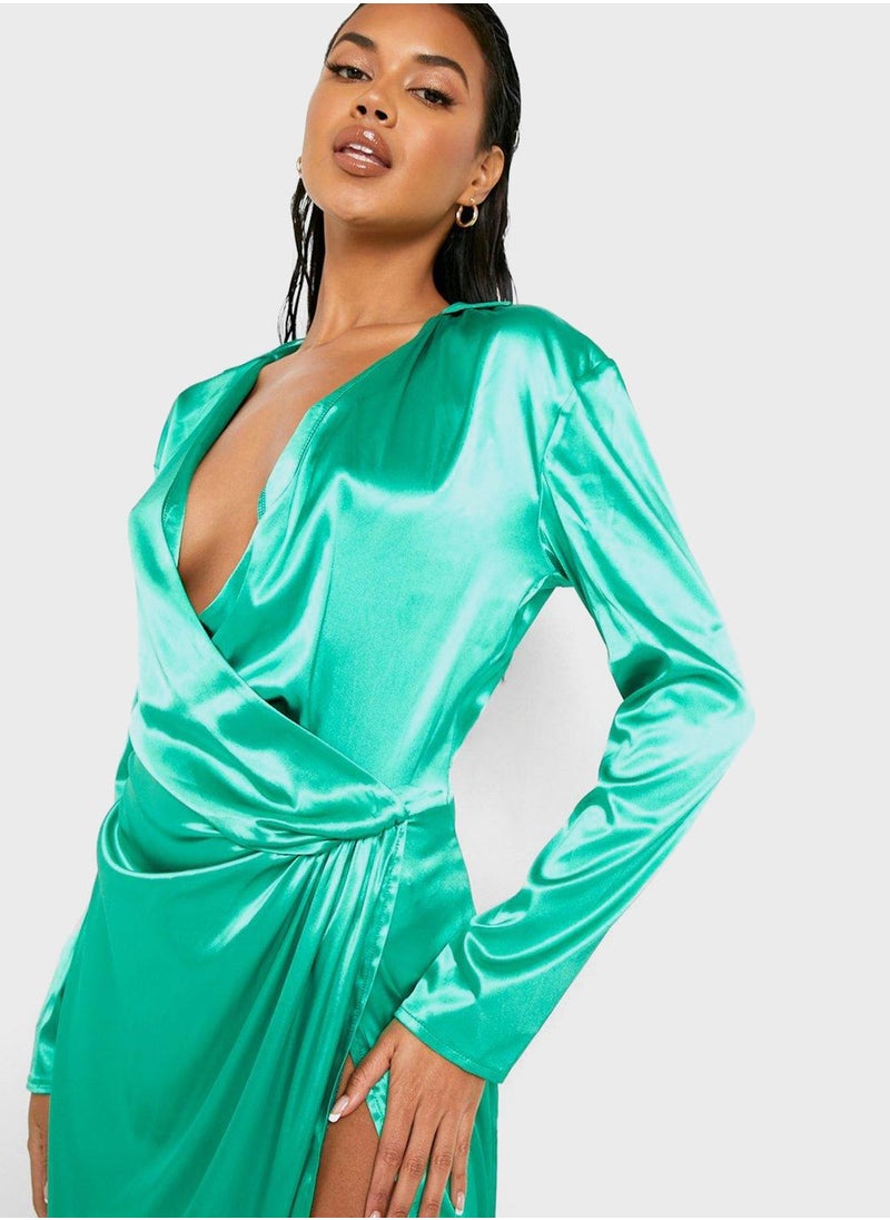 boohoo Side Split Plunge Neck Dress  - Image 3