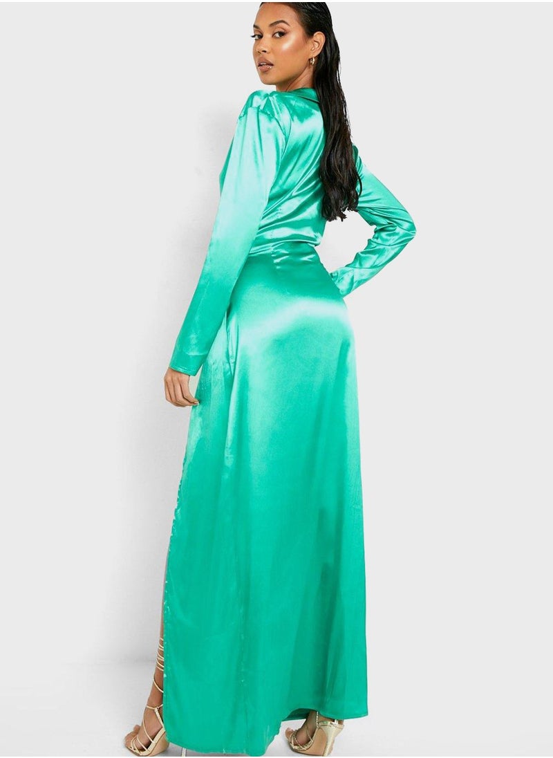 boohoo Side Split Plunge Neck Dress  - Image 2