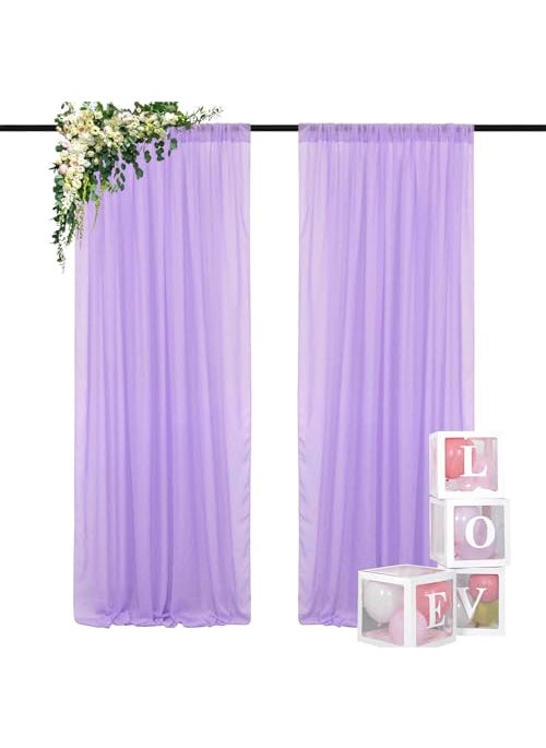 DUOBAO DUOBAO Chiffon Backdrop Curtain2 Panels 29x96Inch Wedding Backdrops Drapes Lavender Sheer Curtain Panels Tulle Drape Chiffon Fabric Photography Background for Party 29x96x2pcs Lavender 