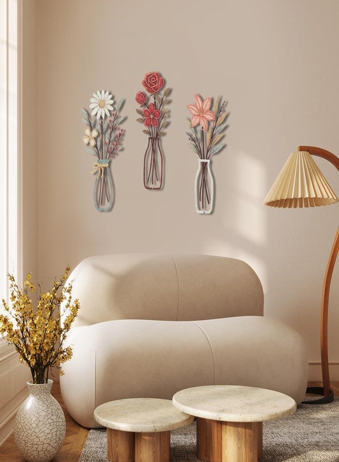 JolyWell 3 Pcs Metal Flowers Wall Arts Rustic Farmhouse Decor Floral Wall Decor for Bathroom Dining Room Boho Wall Decor Minimalist Decor Housewarming Gifts - Image 3